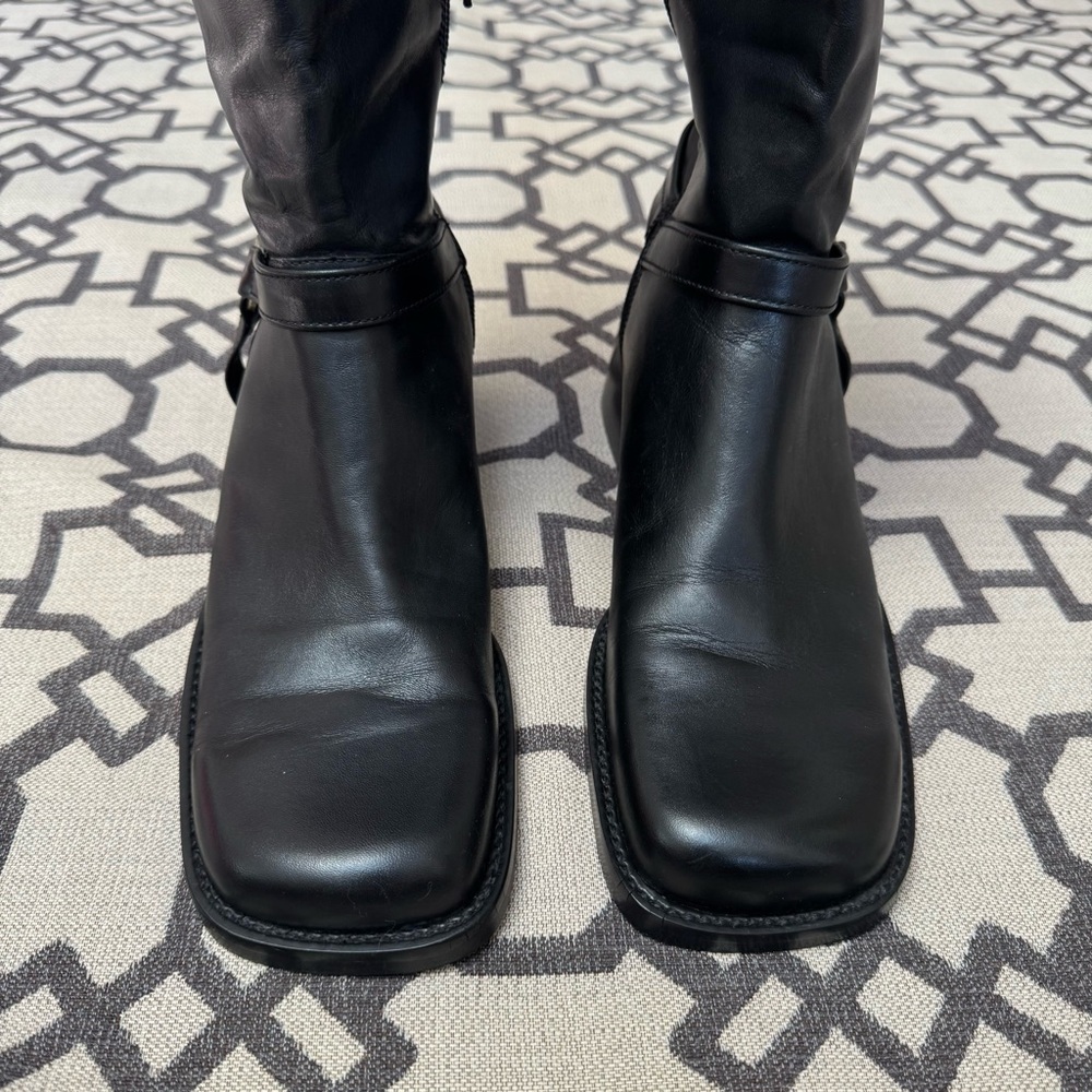 Nine West Genuine Leather Knee High Square Toe Chunky Tall Boots Black Y2K 10M - Picture 6 of 17